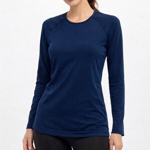 MPG Sport Blue Long Sleeve Athletic Top Womens S Seamless Base Layer Yoga Gym